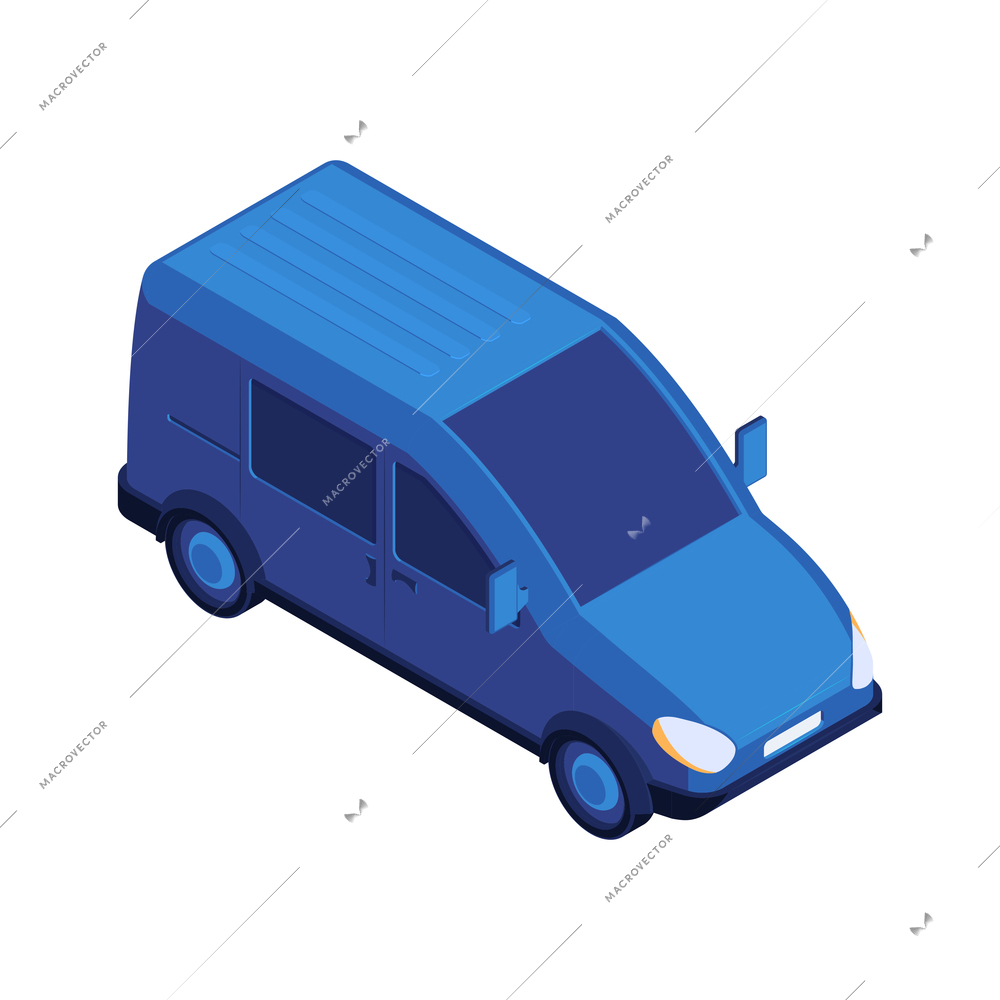 Isometric post composition with image of minivan car for delivery parcels vector illustration