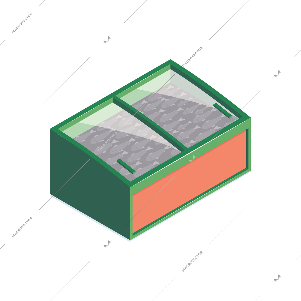 Isometric supermarket composition with isolated image of fridge for frozen food vector illustration