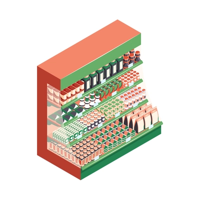 Isometric supermarket composition with view of supermarket rack with drink products vector illustration