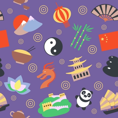 China travel traditional culture symbols seamless pattern vector illustration