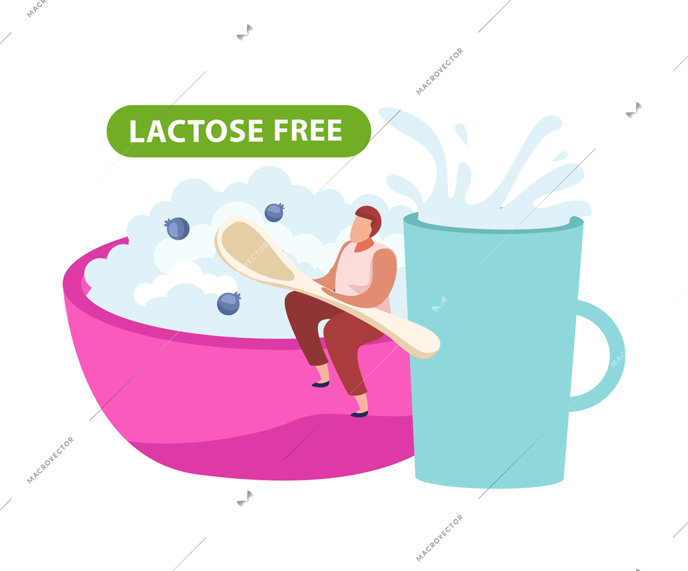 Lactose gluten intolerance diet composition with images of lactose free dairy products milk and quark vector illustration