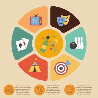 Entertainment infographics set with pie chart and party symbols vector illustration