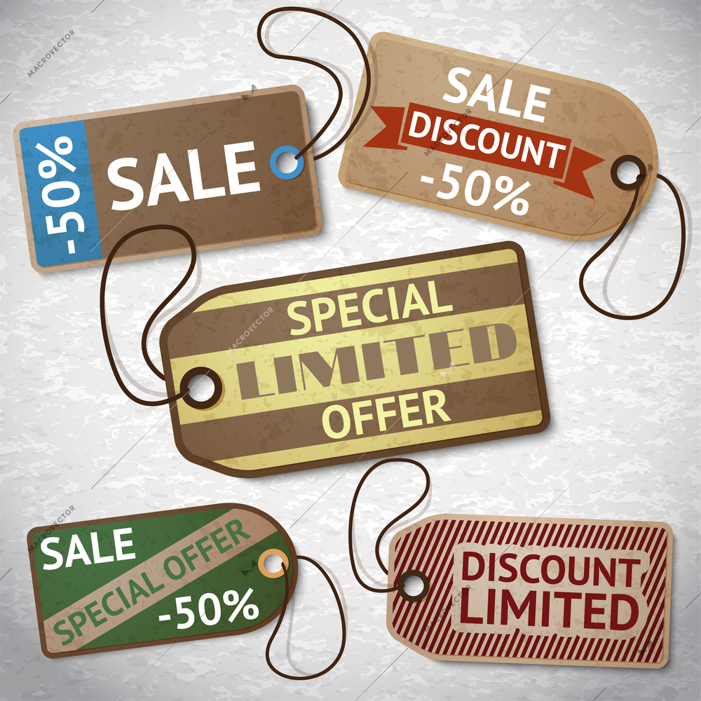 Collection of discount cardboard sale labels vector illustration