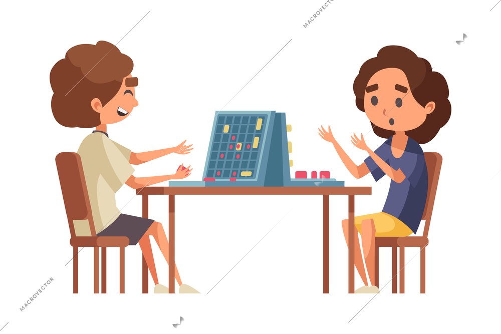 People board games composition with characters of sitting children and sea battle table game vector illustration