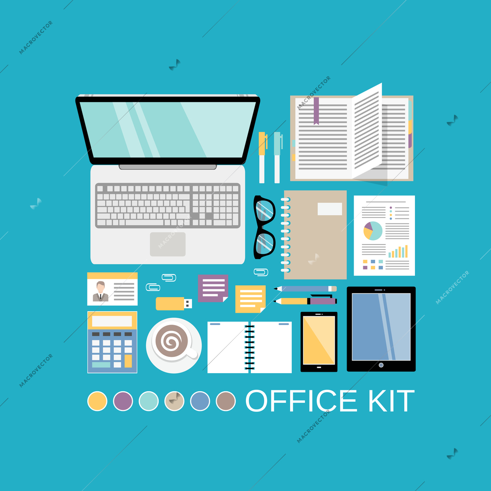 Businessman office workplace kit with decorative elements vector illustration