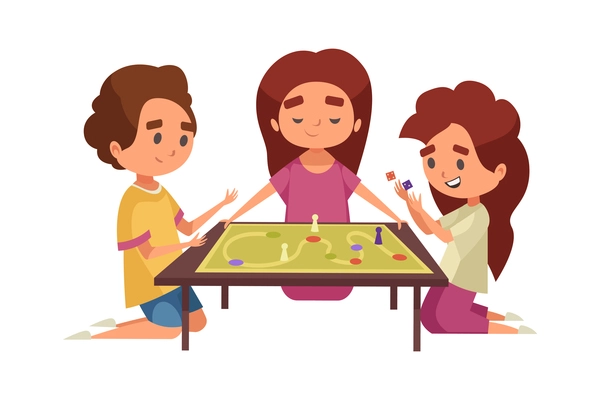 cartoon kids playing board games