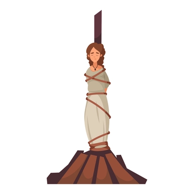 Cartoon medieval woman before burning at stake vector illustration