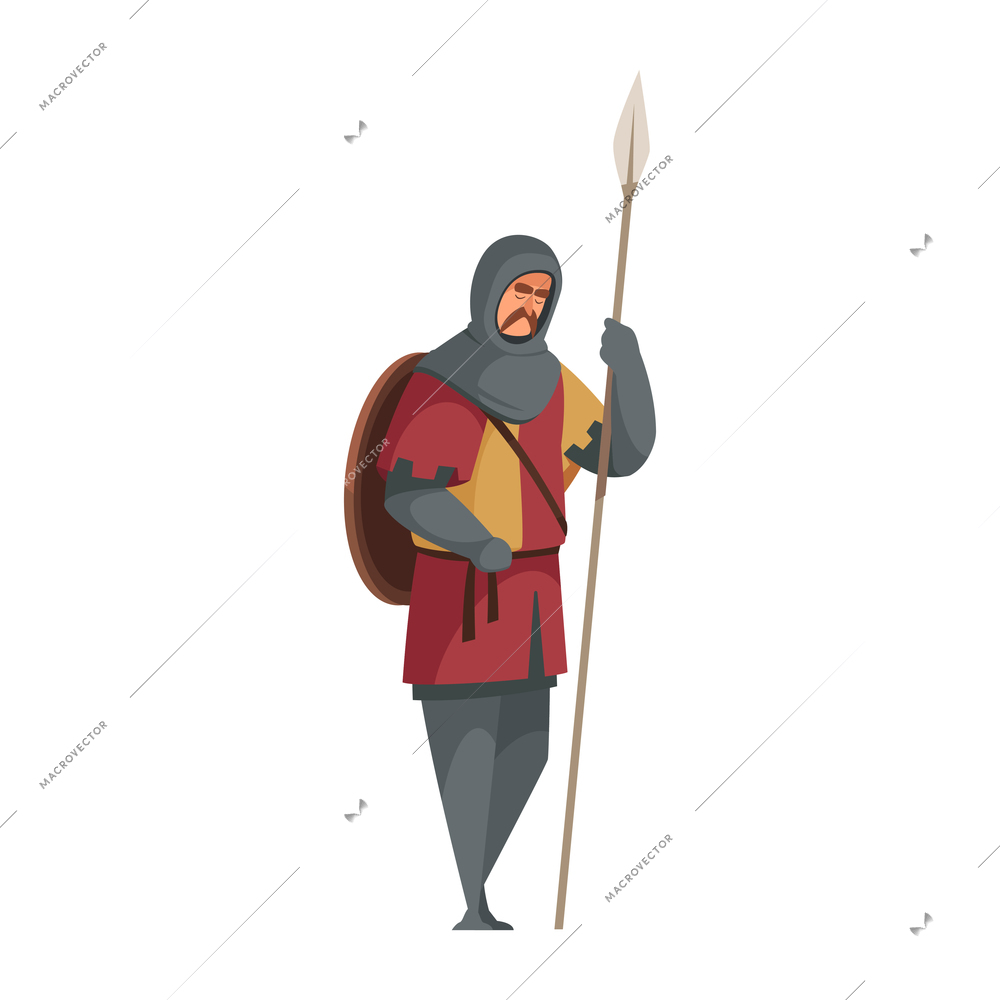 Medieval knight with sword on white background cartoon vector illustration