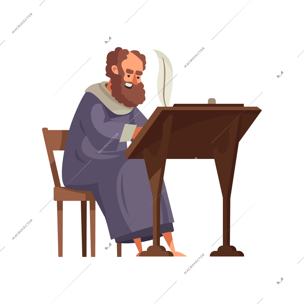 Medieval people icon with annalist at work cartoon vector illustration