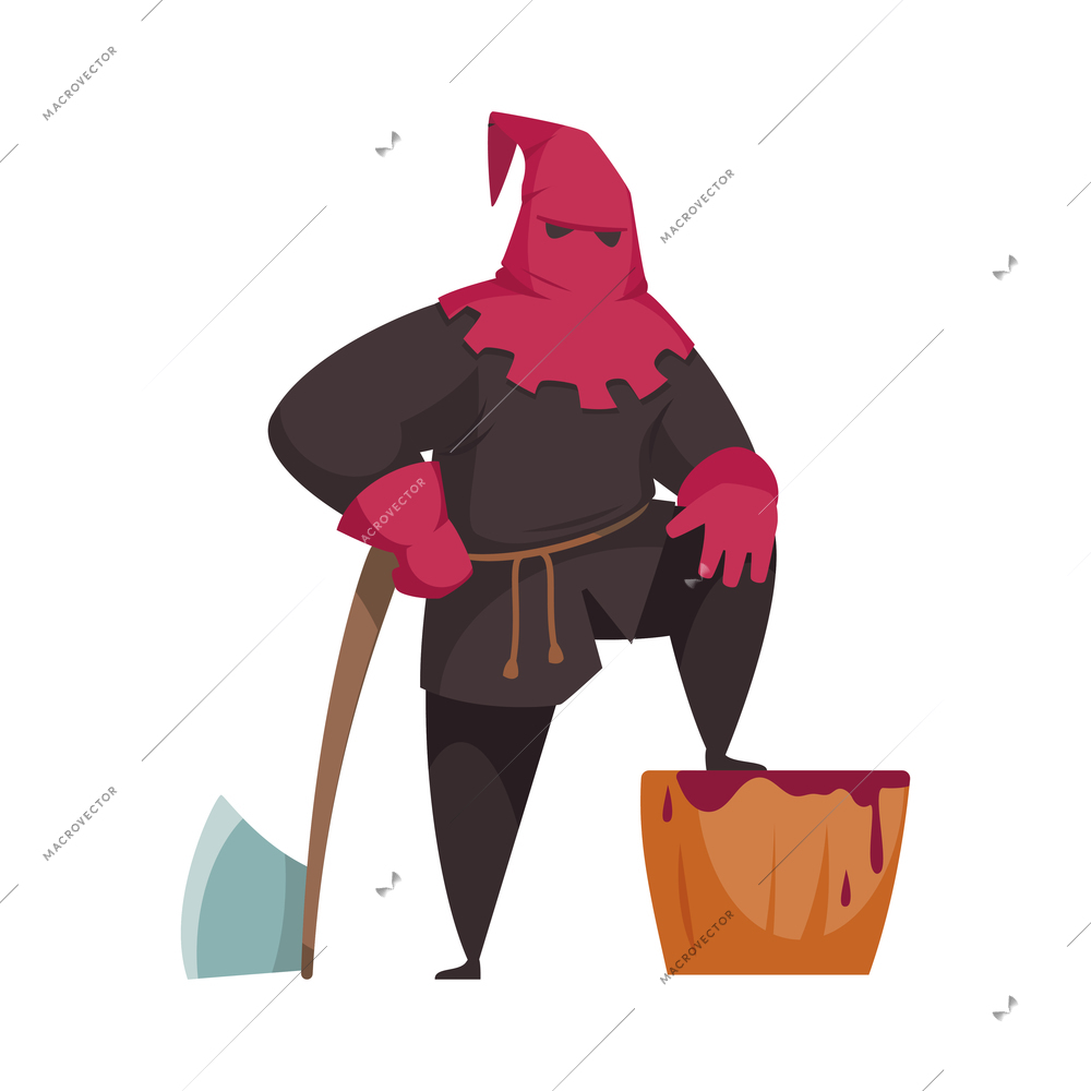 Cartoon medieval executioner holding axe vector illustration