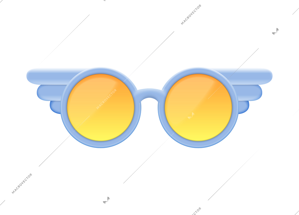 Stylish blue and yellow realistic sunglasses of round shape vector illustration