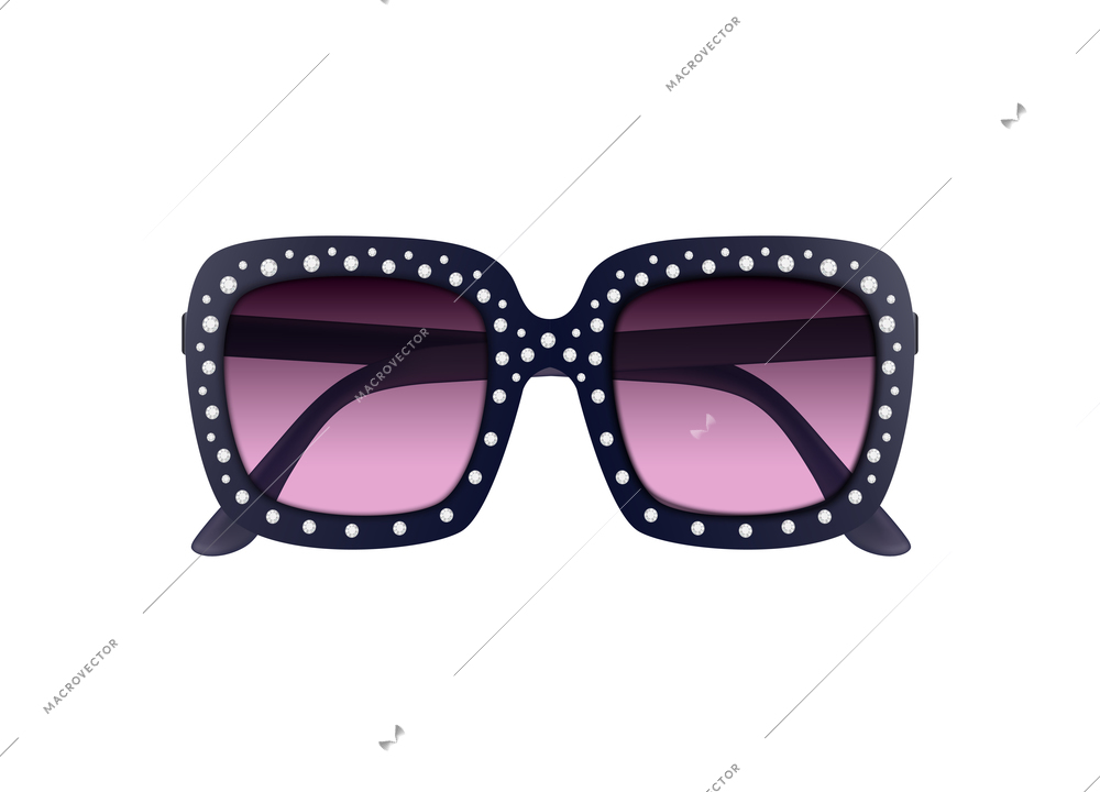 Hipster dark sunglasses on white background realistic vector illustration