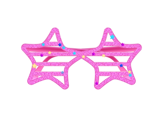 Pink girls sunglasses in shape of stars on white background realistic vector illustration