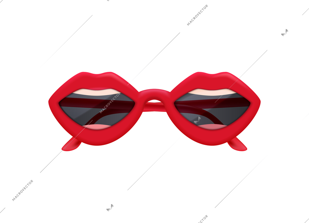 Fashionable red lips shaped sunglasses realistic vector illustration