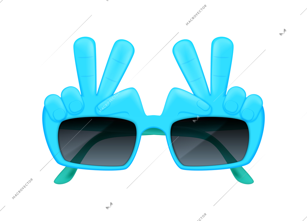 Funny blue realistic sunglasses with human fingers vector illustration