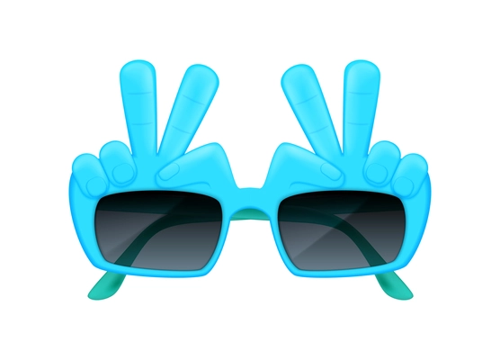 Funny blue realistic sunglasses with human fingers vector illustration