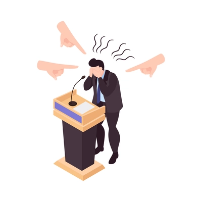 Person suffering from panic attack during public speech 3d isometric vector illustration