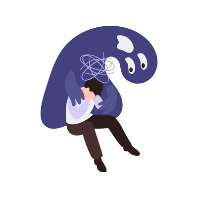 Isometric panic attack concept with depressed person on white background 3d vector illustration