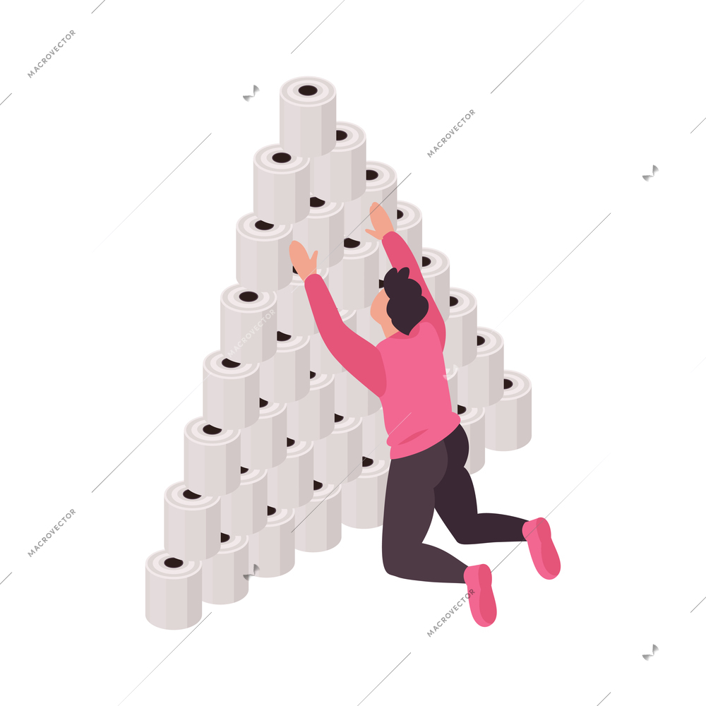 Panic attack concept with frustrated human character on white background 3d isometric vector illustration