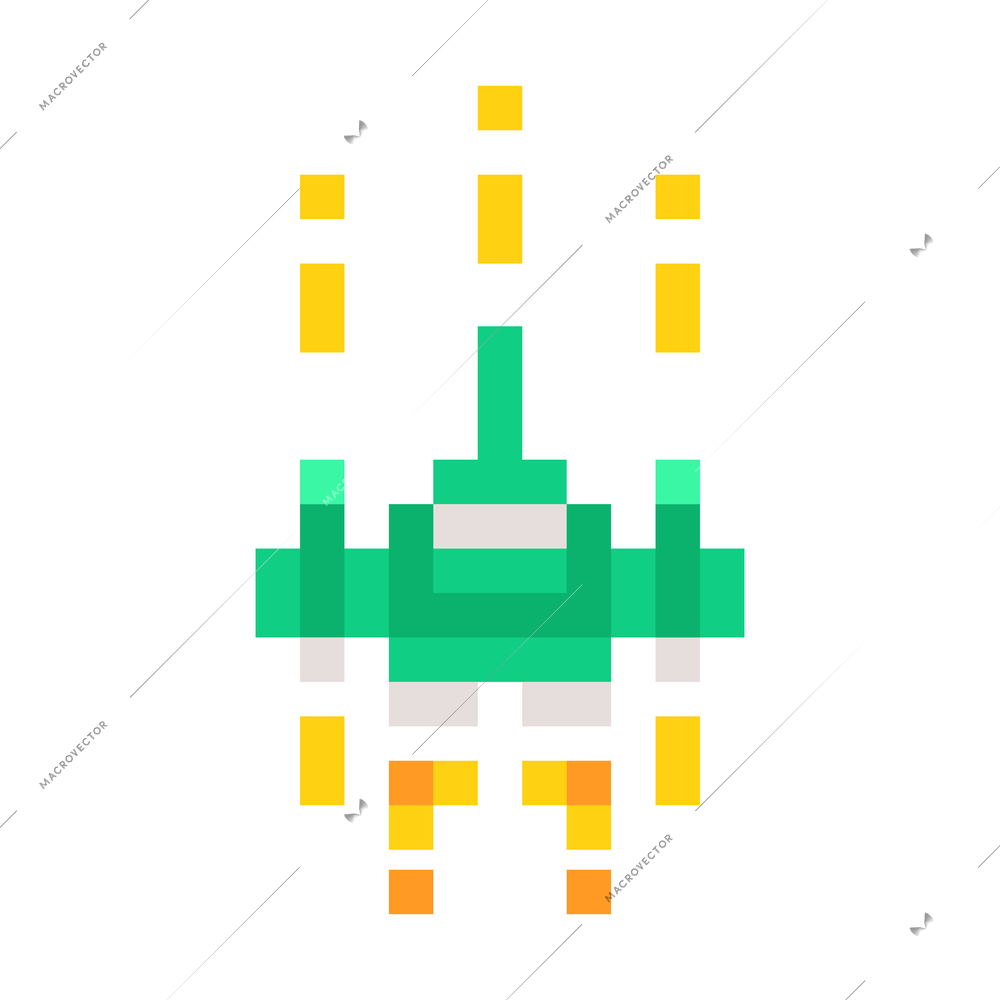 Retro style 8 bit pixel arcade game spaceship on white background flat vector illustration