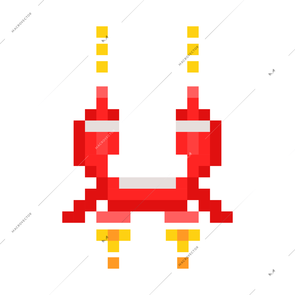 Pixel game spaceship icon in retro style flat vector illustration