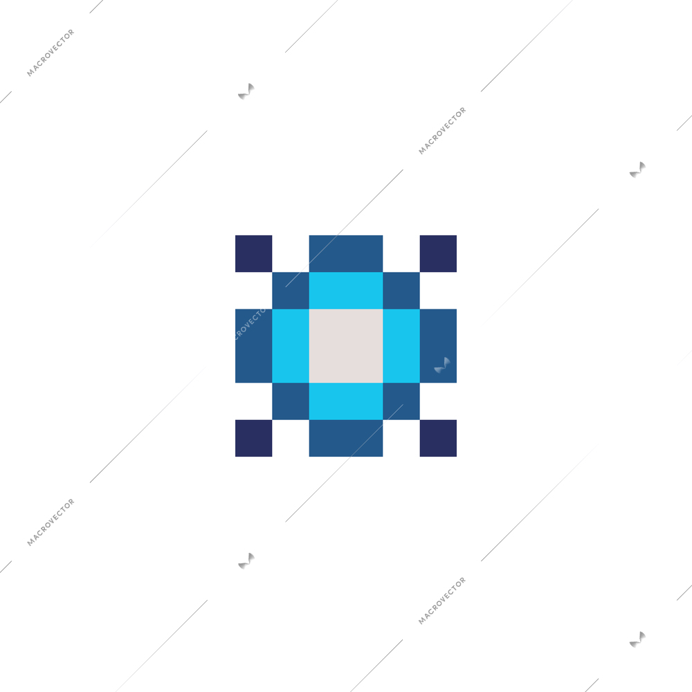 Blue color retro pixel game element on white background flat vector illustration