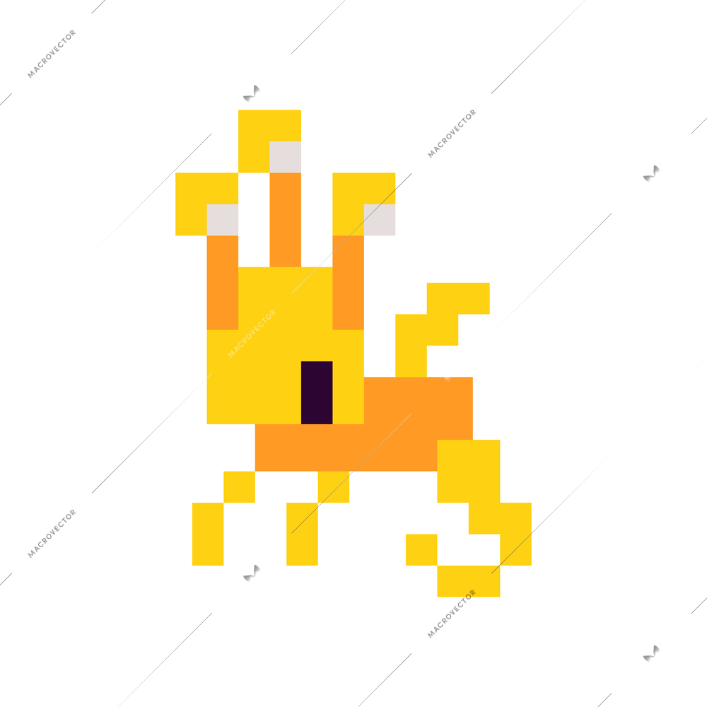 Alien character from retro pixel game on white background flat vector illustration