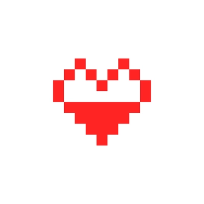 Heart pixel icon from old computer game flat vector illustration