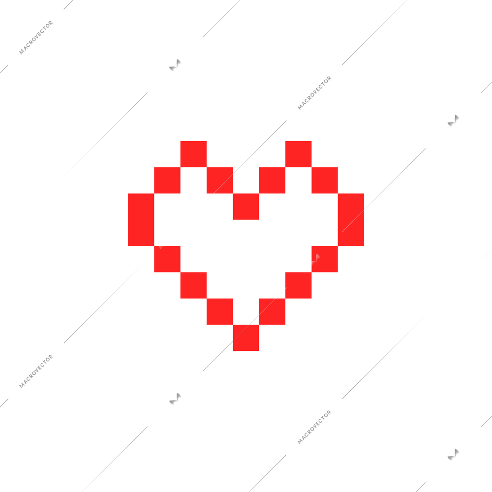 Retro pixel icon in shape of heart on white background flat vector illustration