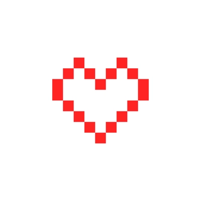 Retro pixel icon in shape of heart on white background flat vector illustration