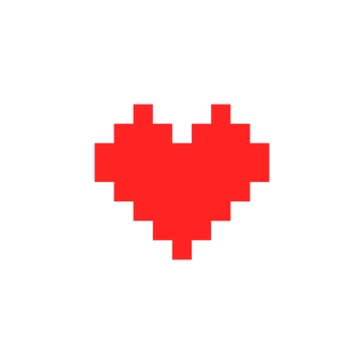 Old pixel game arcade icon in shape of red heart flat vector illustration