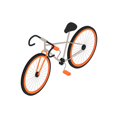 3d isometric bicycle with orange wheels on white background vector illustration