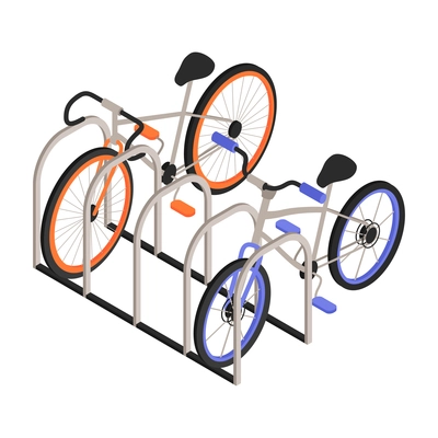 Two bicycles on rakes on white background 3d isometric vector illustration