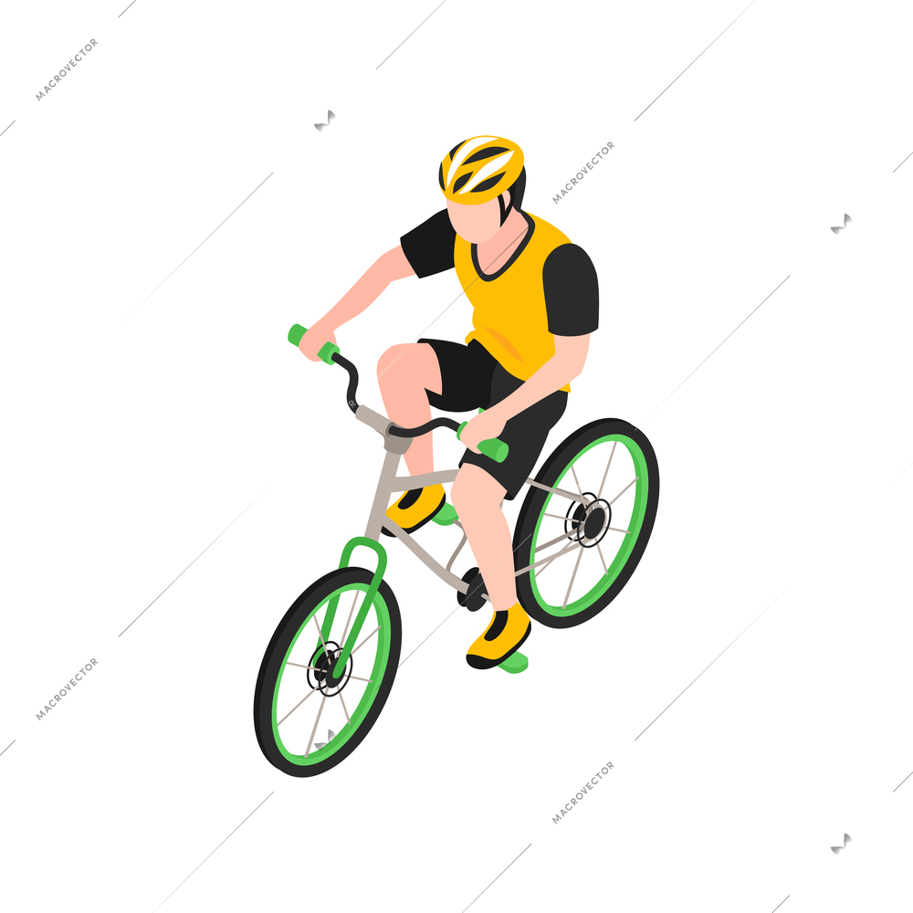 Human character riding bicycle on white background 3d isometric vector illustration