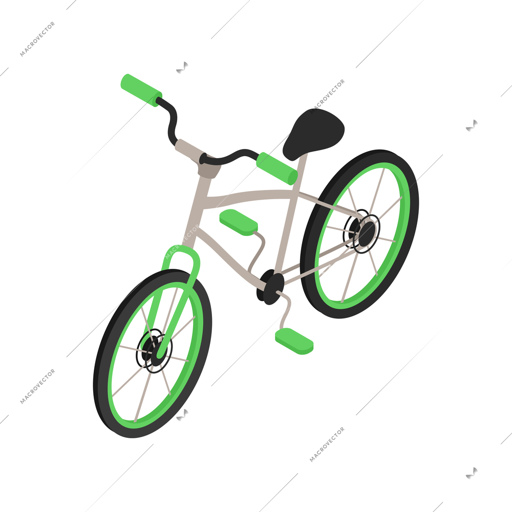 Green color male or female isometric bicycle 3d vector illustration