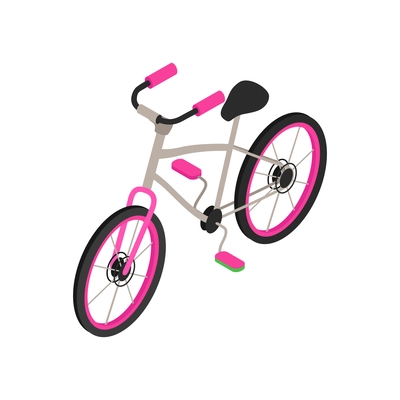 Isometric 3d bicycle in pink color on white background vector illustration