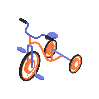 Colorful childish three wheel bicycle 3d isometric vector illustration