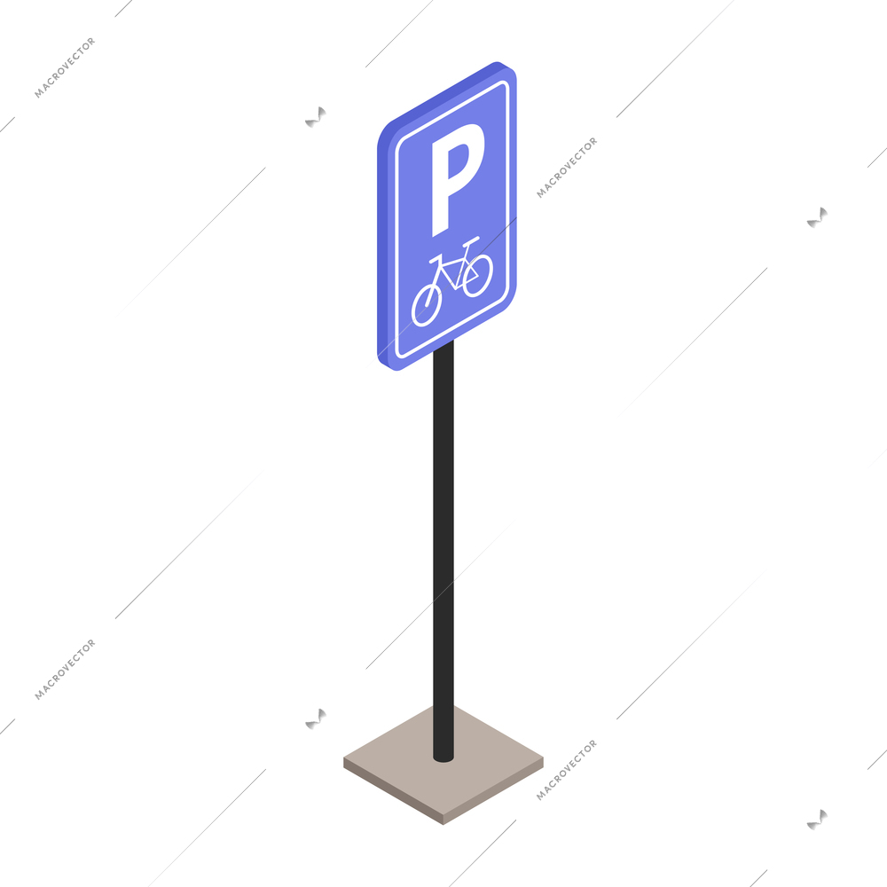 Isometric bicycle parking road sign in blue and white color 3d vector illustration