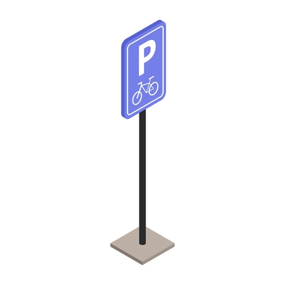 Isometric bicycle parking road sign in blue and white color 3d vector illustration