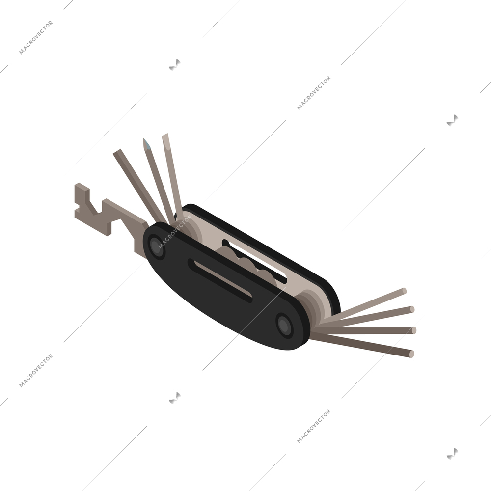 Isometric icon with multi purpose knife for bikes on white background 3d vector illustration