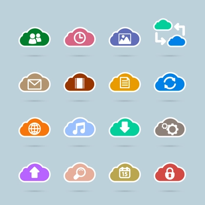 Set of cloud technology icons, contrast color design isolated vector illustration