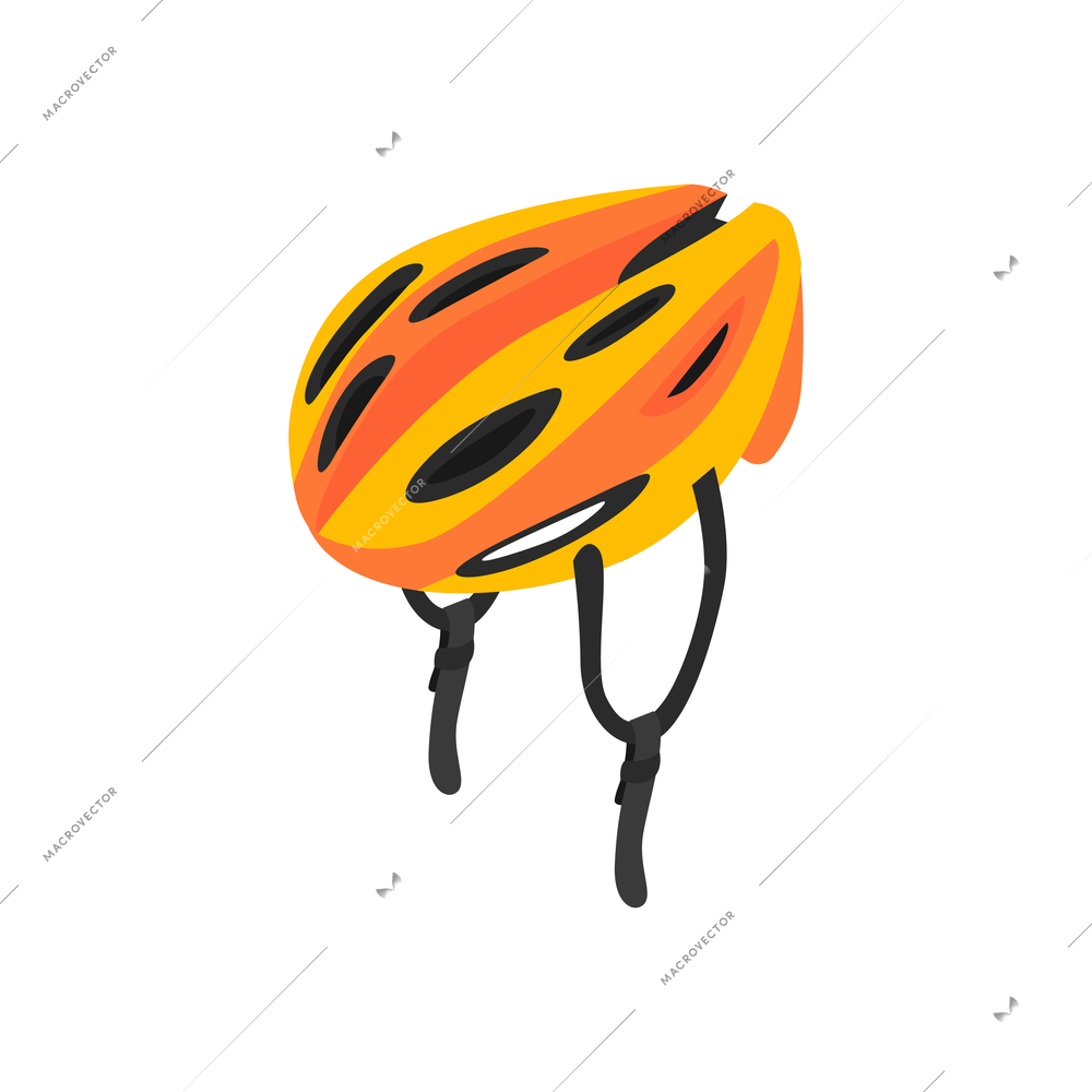Trendy orange bicycle helmet isometric icon 3d vector illustration