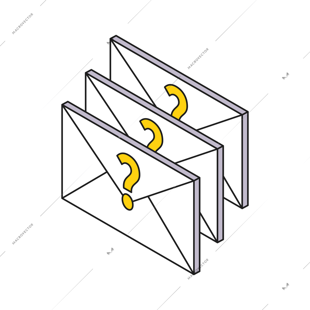 Three unread messages with question marks isometric icon 3d vector illustration