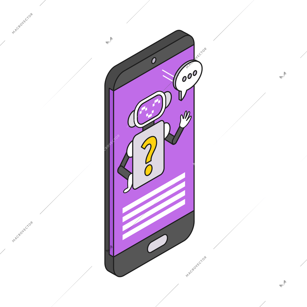 Isometric smartphone with chatbot app 3d icon vector illustration