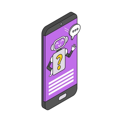 Isometric smartphone with chatbot app 3d icon vector illustration