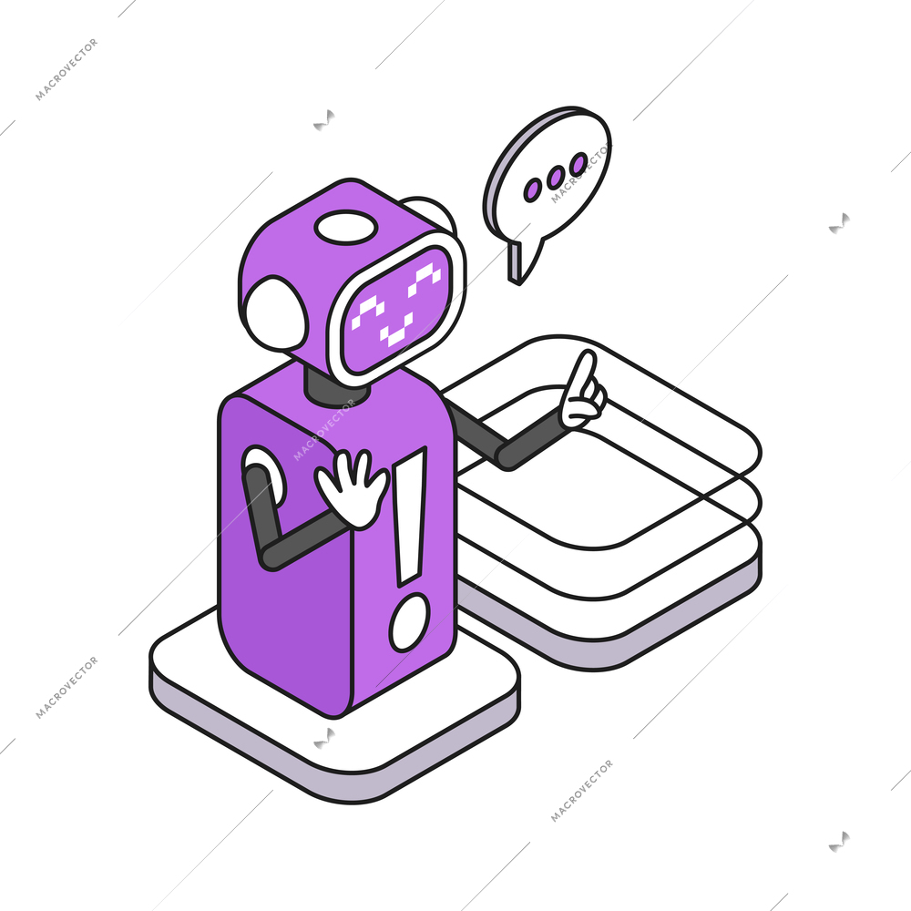 Chatbot 3d concept with helping smiling robot on white background isometric vector illustration