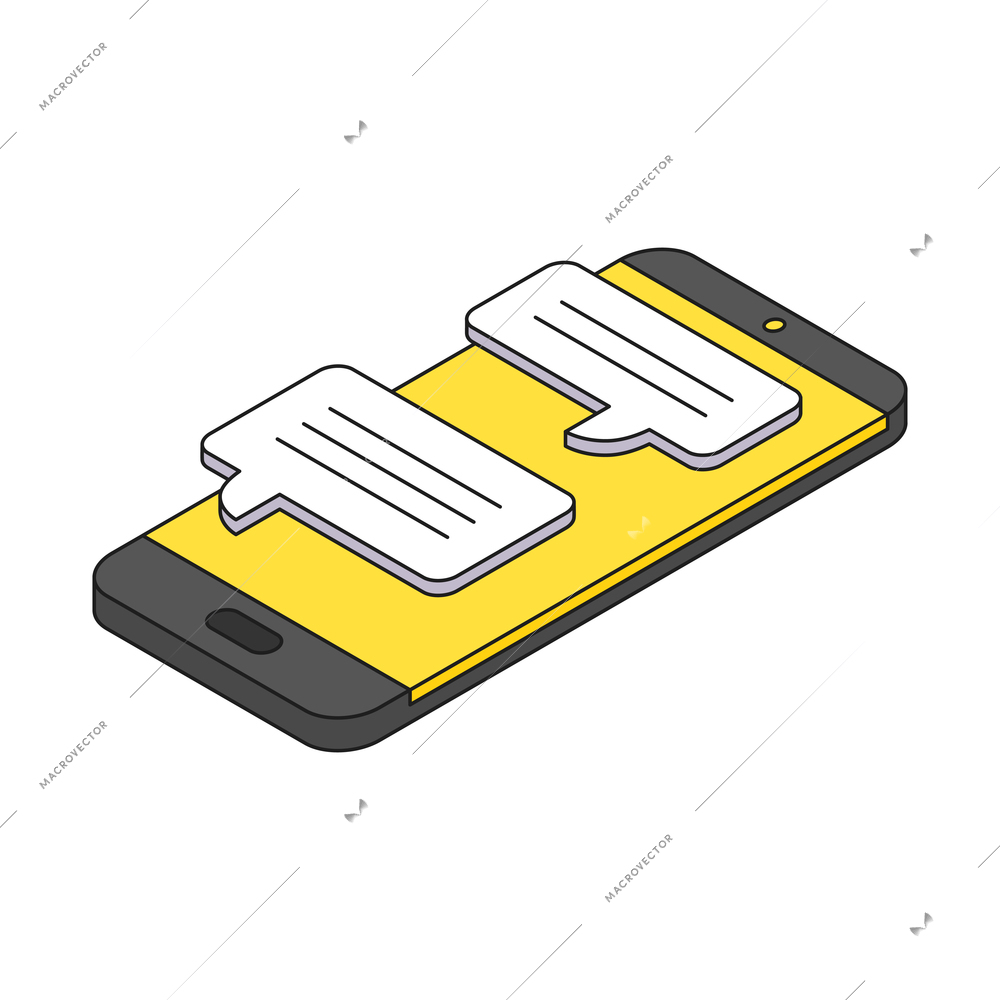 Dialogue with chatbot on smartphone screen 3d icon isometric vector illustration