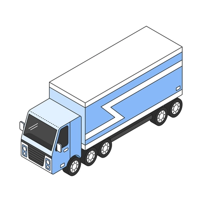 Isometric icon with cargo trailer in blue white and black color 3d vector illustration