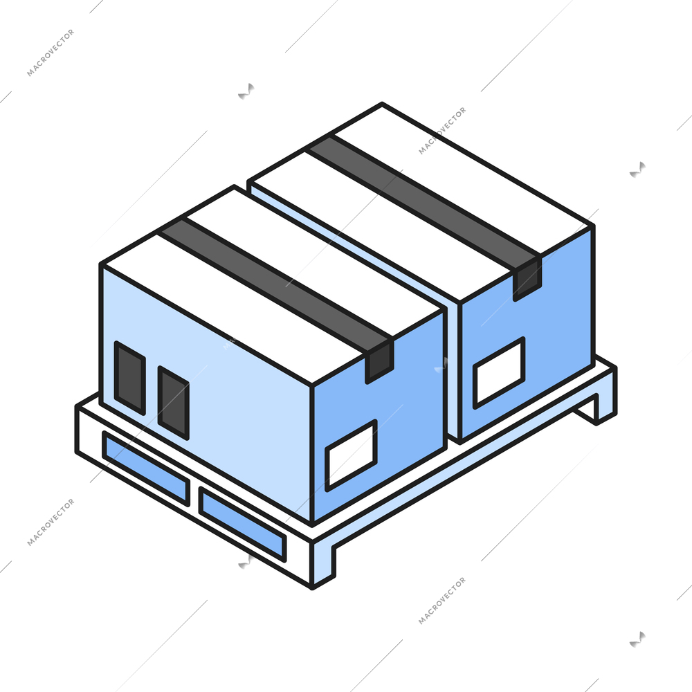 Two cardboard boxes with goods on pallett 3d isometric vector illustration