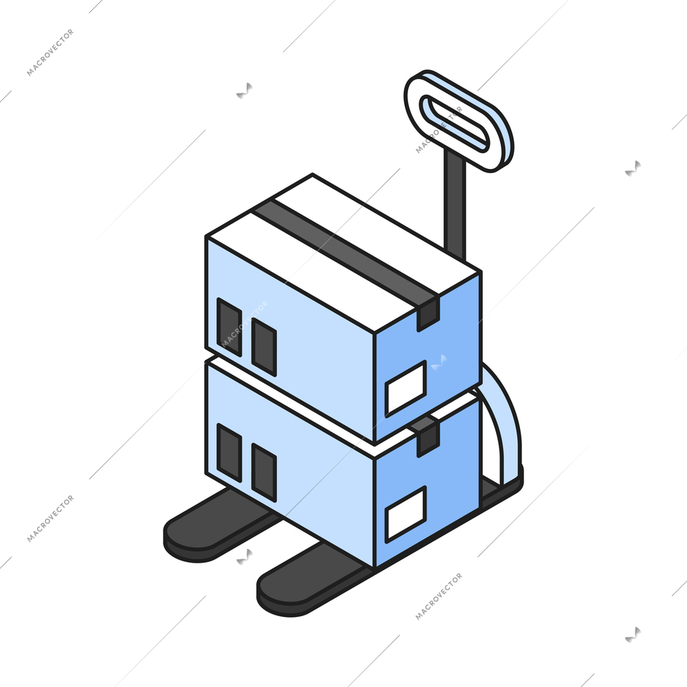 Two sealed parcel boxes on forklift 3d isometric vector illustration